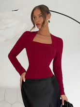 Square Neck Fleece Lining Tight-Fitting Bodysuit